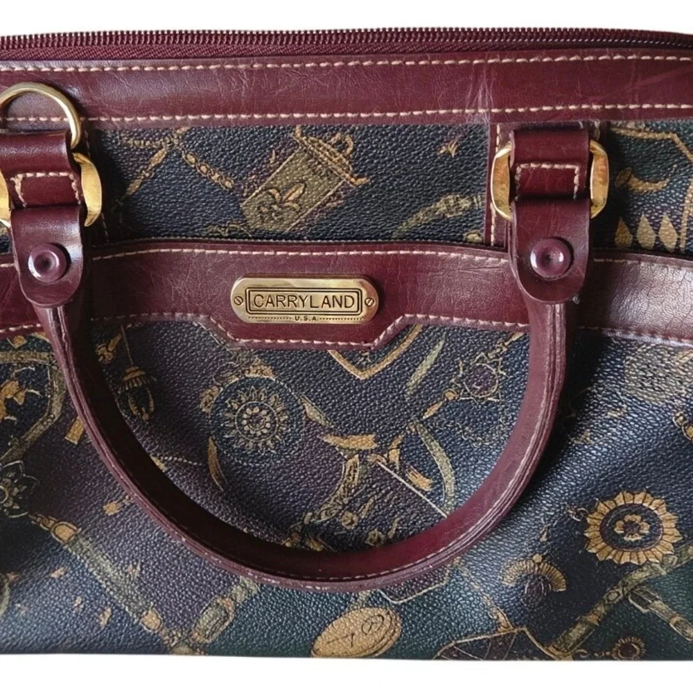 Carryland Vintage Burgundy Equestrian Heraldic Crest Satchel Handbag 90s‎ Bag